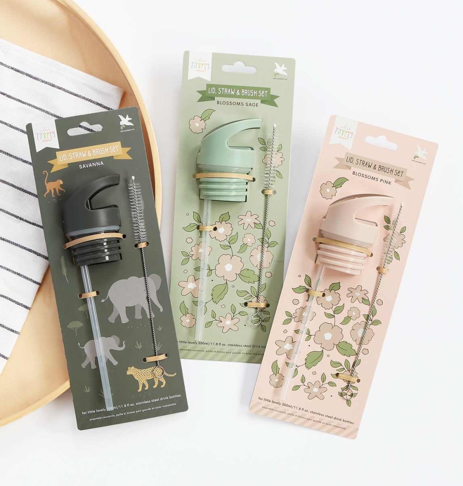 A Little Lovely Company - Bouchon, brosse et paille pour gourde en acier inoxydable - Animaux de la savane – Image 3