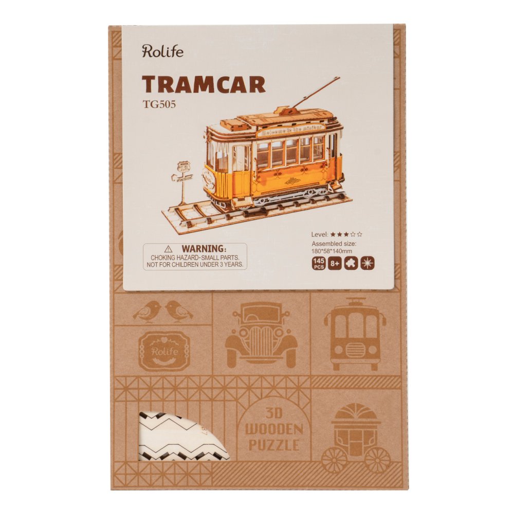 Puzzle 3D en bois RoboTime Tramway Historique – Image 3