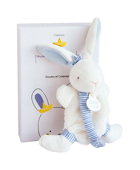 Doudou Set de regalo - Peluche con sujeción para chupete conejito 15 cm azul