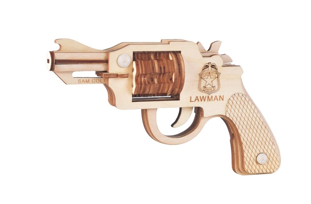 Woodcraft Puzzle 3D in legno Pistola ad elastici Revolver Colt