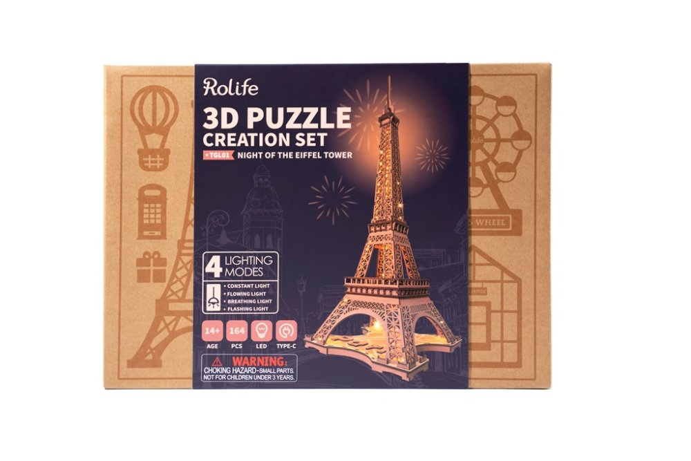 RoboTime 3D dřevěná skládačka Noční Eiffelova věž svítící (obrázek 8)