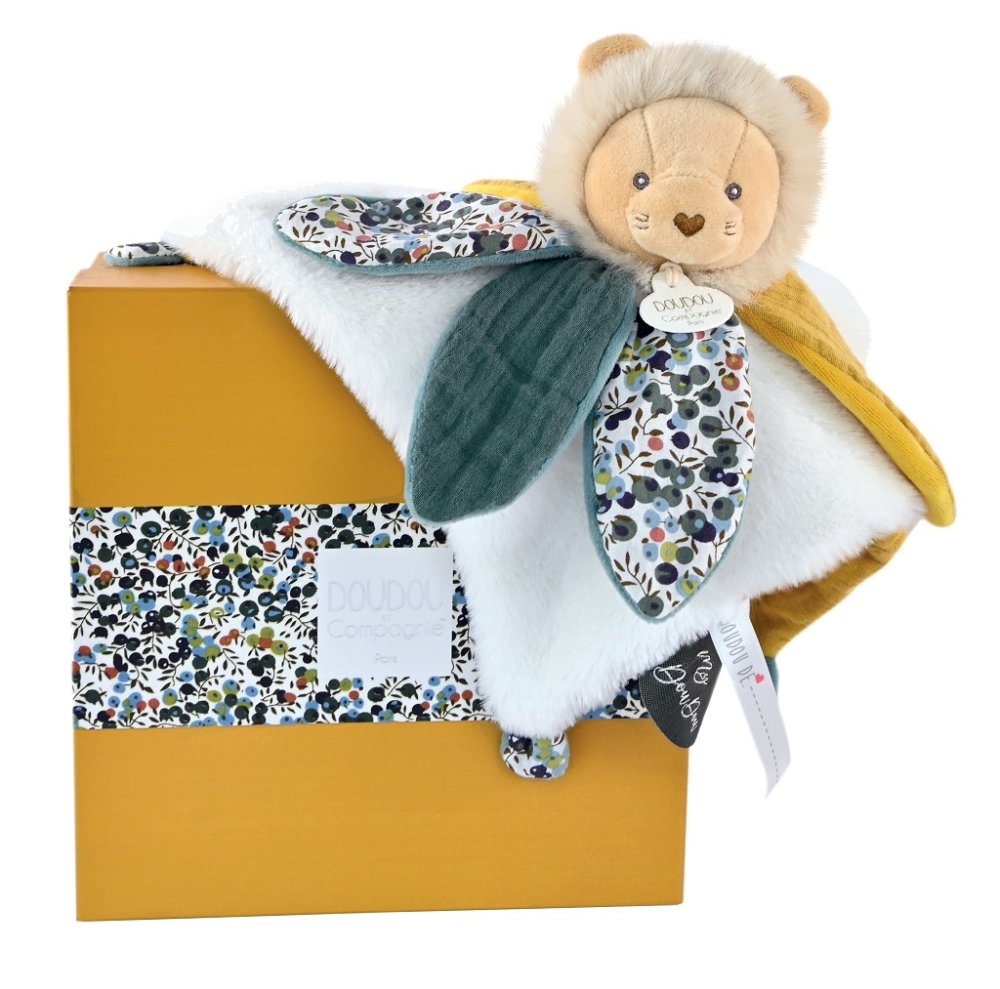 Coffret cadeau Doudou - Peluche lion hochet