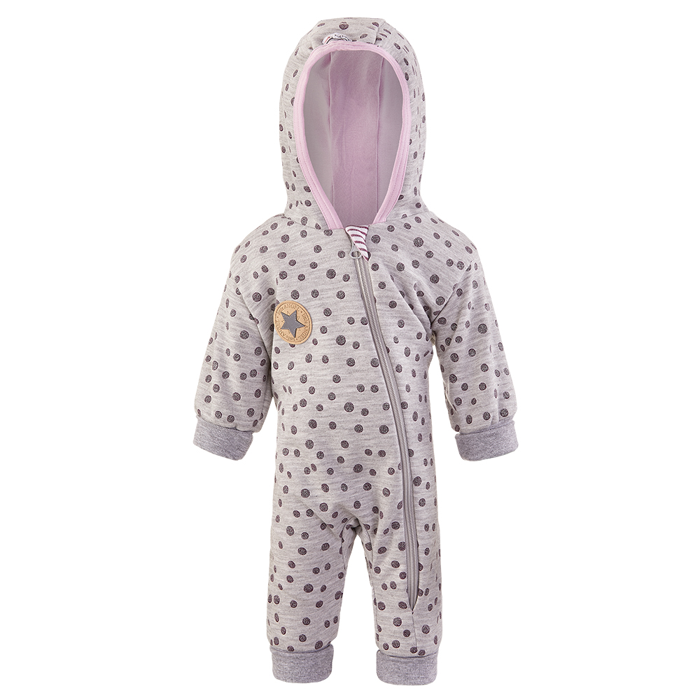 Mono con dobladillo con forro Outlast® - gris jaspeado con lunares burdeos 62