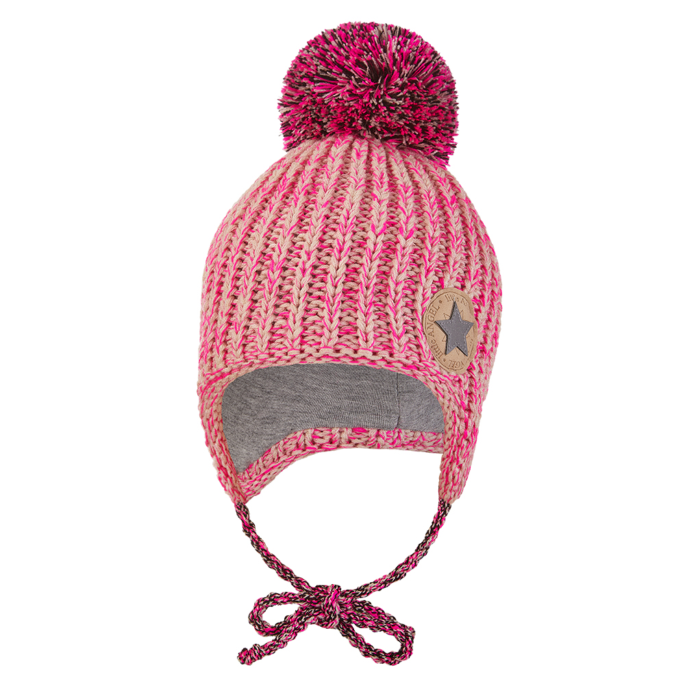 Berretto a maglia con lacci, pon pon LA Outlast ® - melange rosa 3 | 42-44 cm