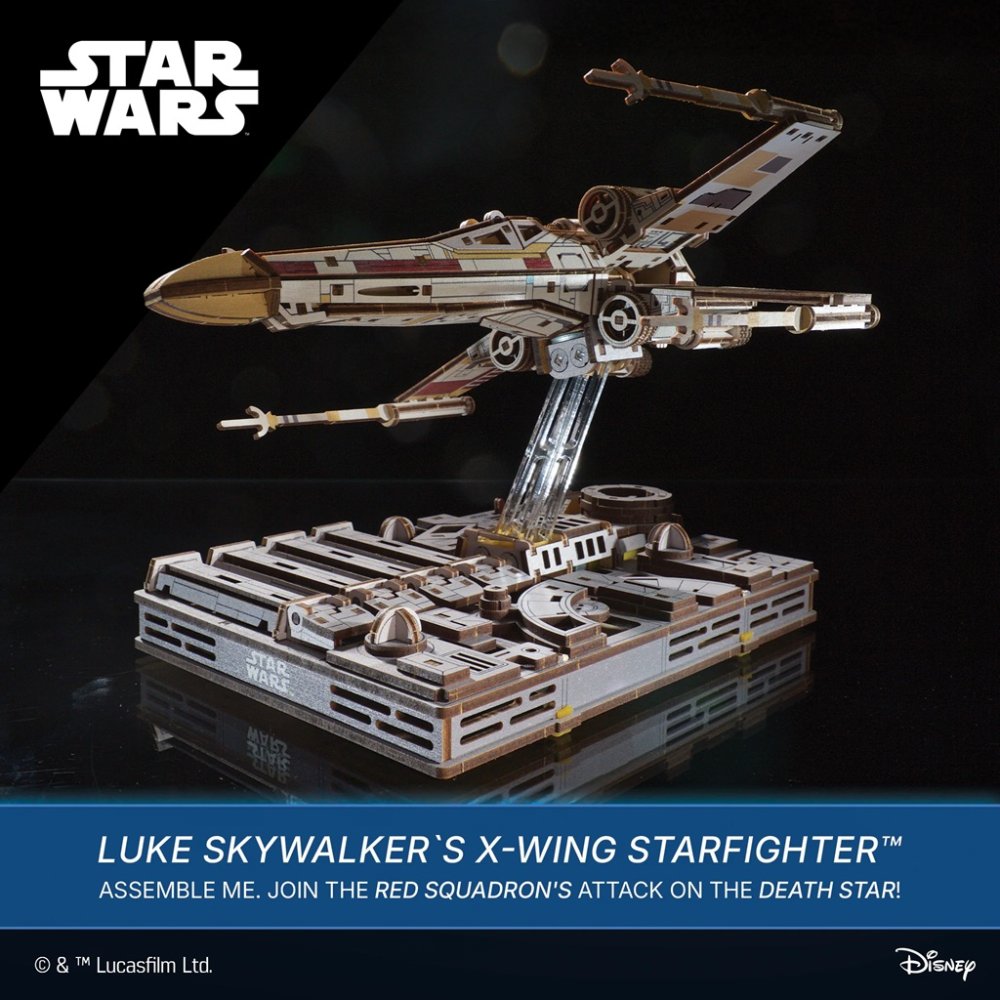 Ugears 3D dřevěná mechanická skládačka Star Wars Luke Skywalker X-Wing stíhačka