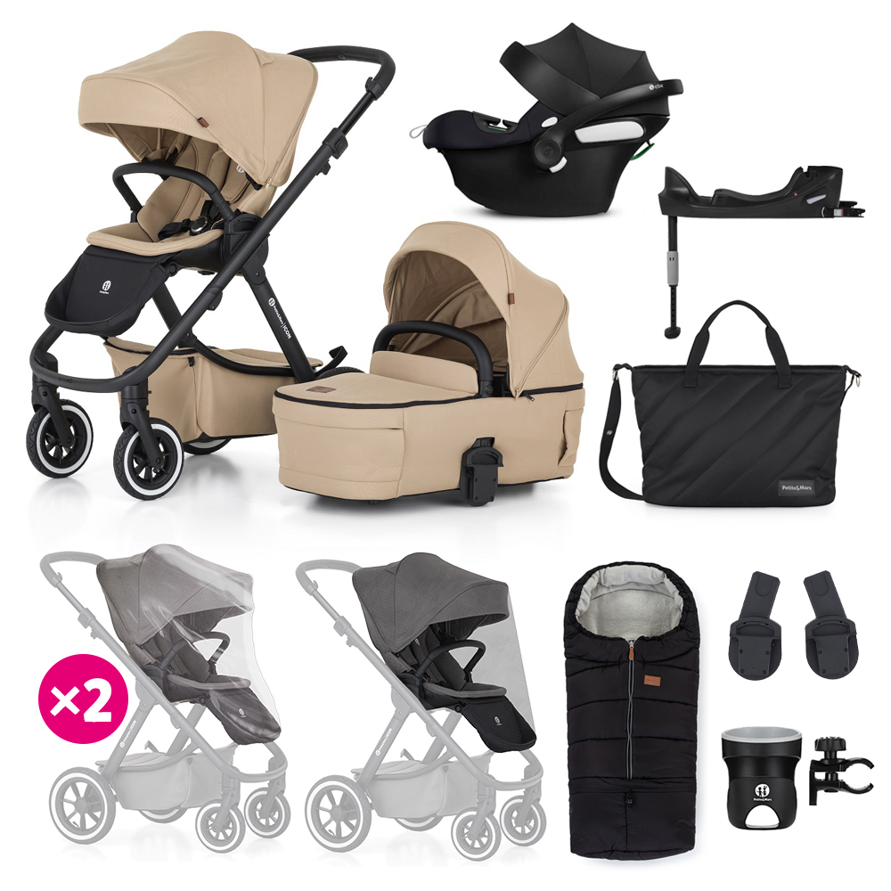 PETITE&amp;MARS SET Kočárek 4v1 ICON Mocha Beige XXL AIR + CBX By CYBEX Aton B2 i-Size