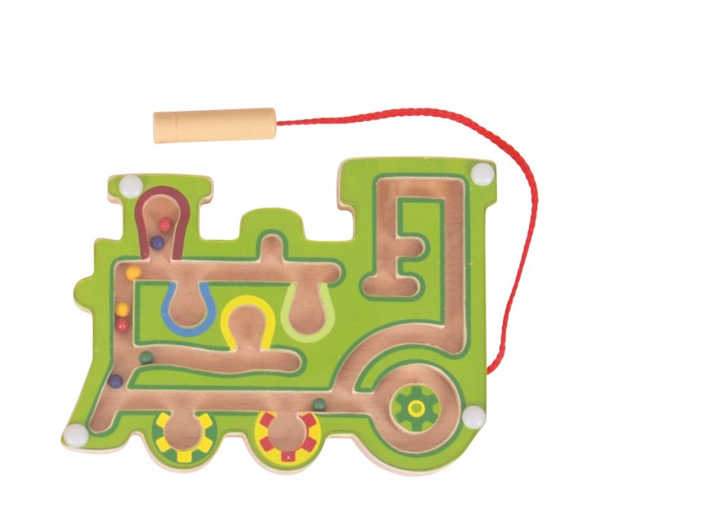 Bigjigs Toys Dřevěný magnetický labyrint Oranžová lokomotiva
