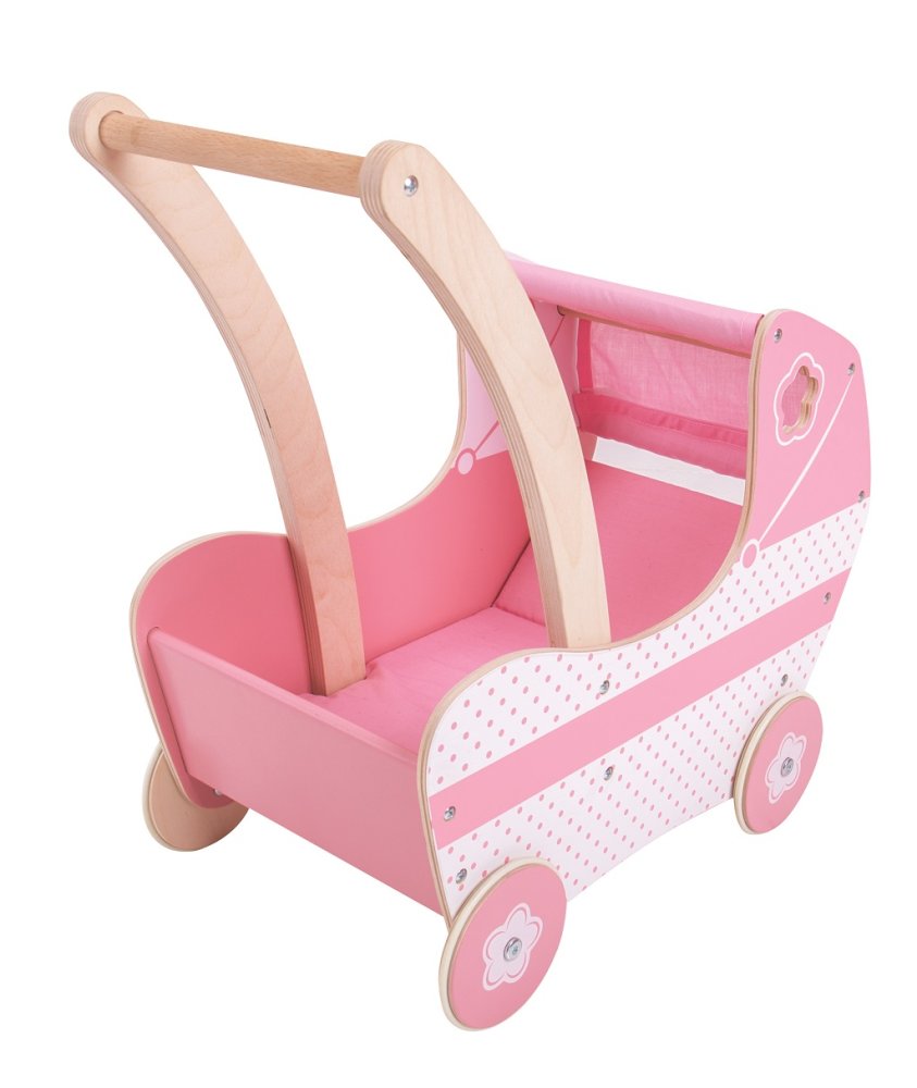 Bigjigs Toys Dřevěný kočárek pro panenky (obrázek 4)