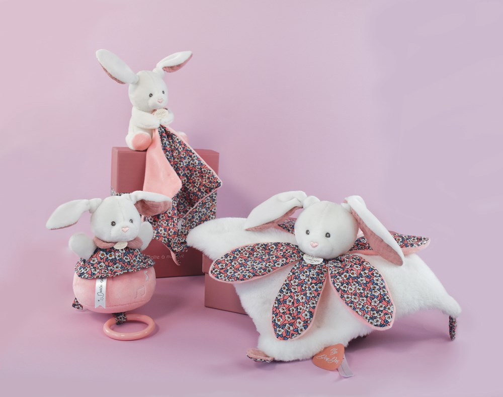 Doudou Dárková sada - Plyšový králíček hrající melodii růžový 20 cm (obrázek 3)