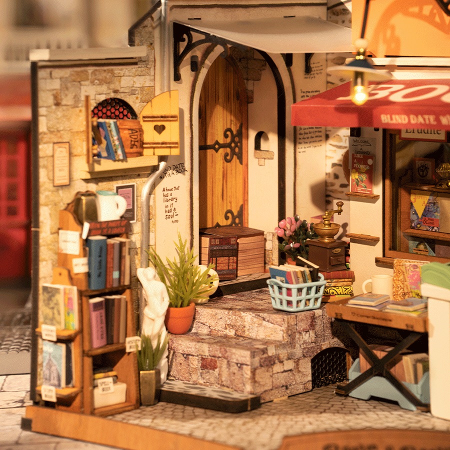 RoboTime 3D dřevěná skládačka Miniatura domečku Knihkupectví na rohu (obrázek 4)
