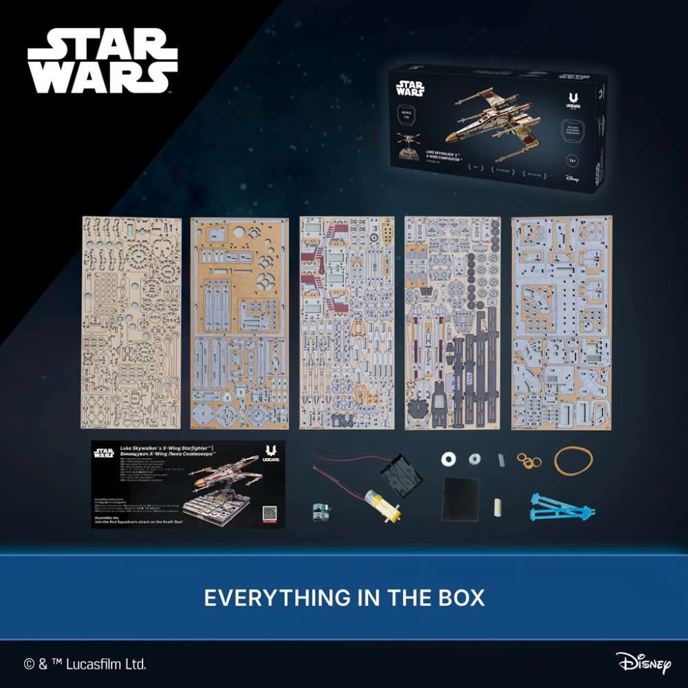 Ugears 3D dřevěná mechanická skládačka Star Wars Luke Skywalker X-Wing stíhačka (obrázek 8)