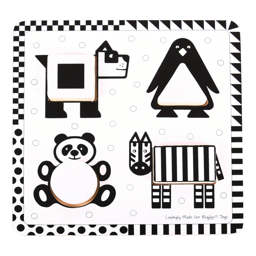 Bigjigs Toys Dřevěné vkládací puzzle černobílé tvary 1 (obrázek 3)