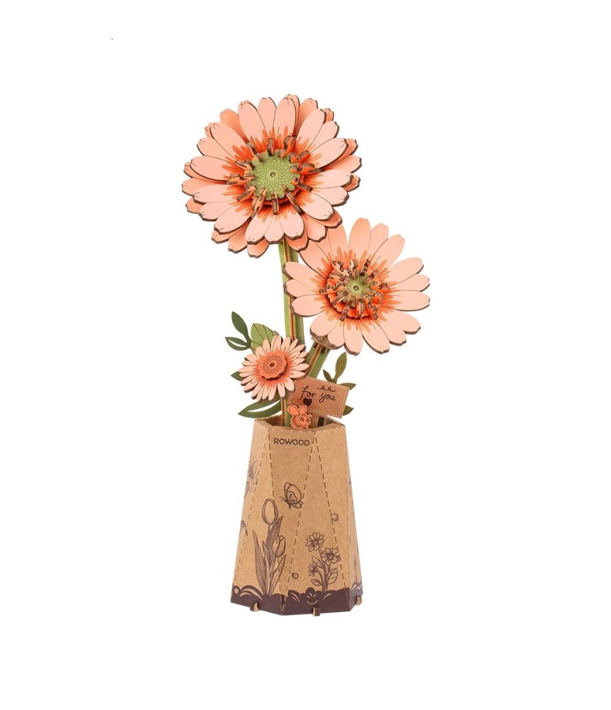 RoboTime 3D dřevěná skládačka Oranžová gerbera
