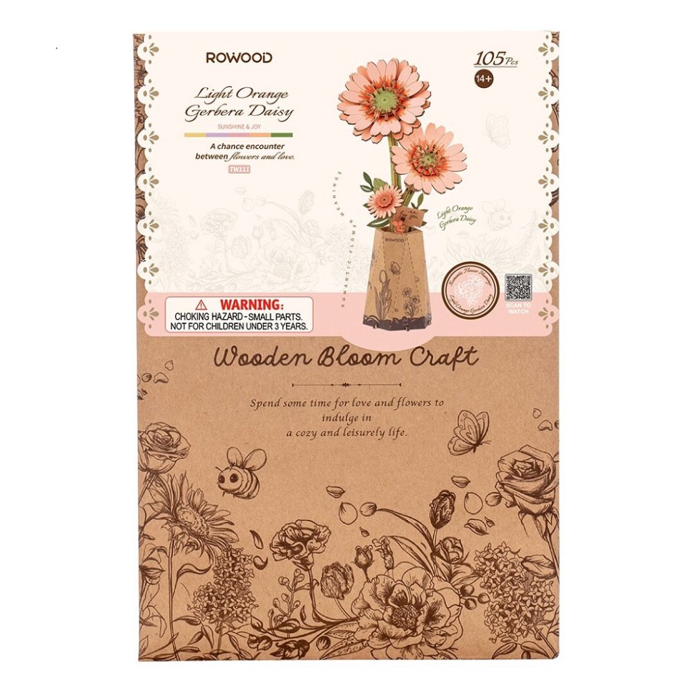 RoboTime 3D dřevěná skládačka Oranžová gerbera (obrázek 5)