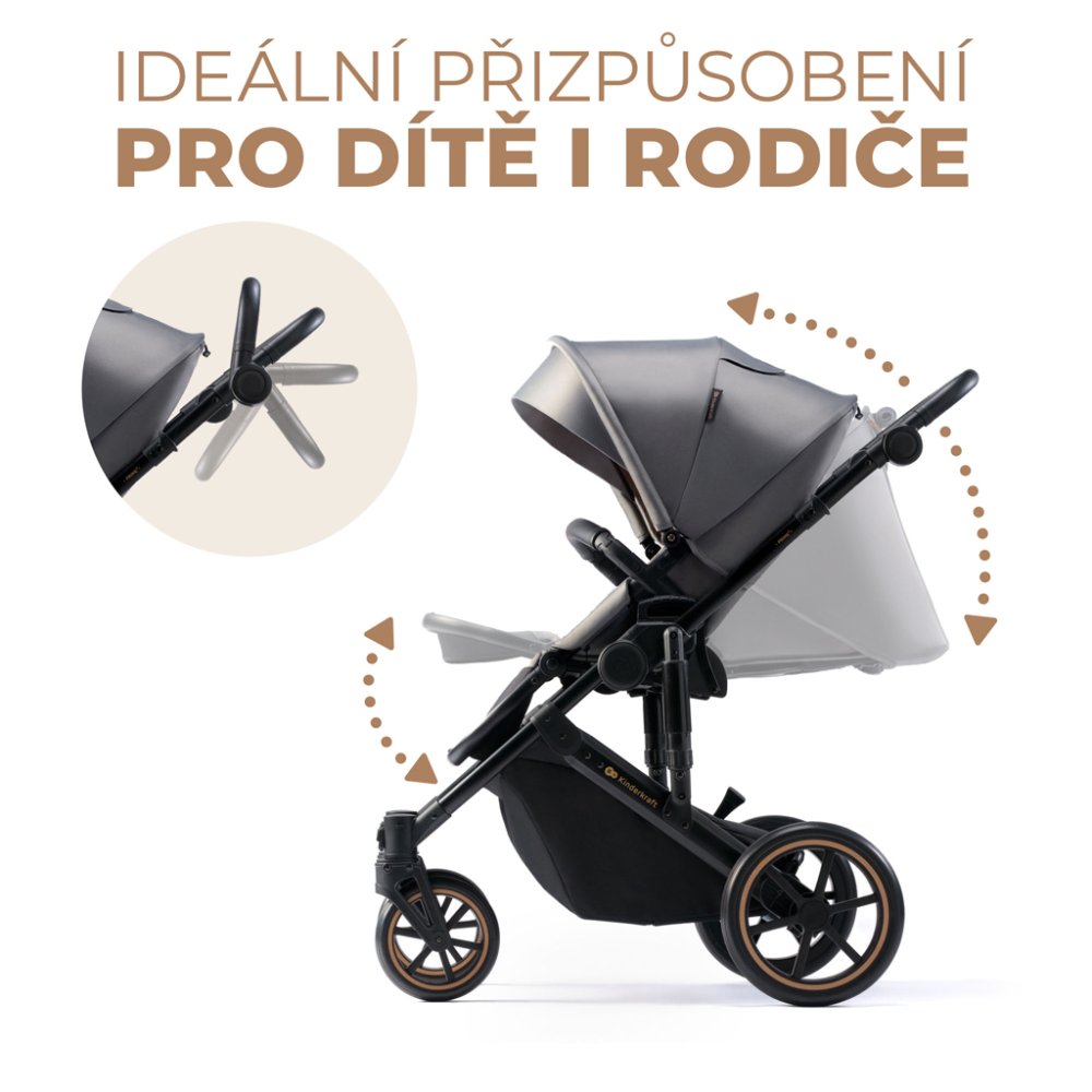 KINDERKRAFT SELECT Kočárek Kombinovaný 3v1 Prime 2 Shadow Grey, Premium