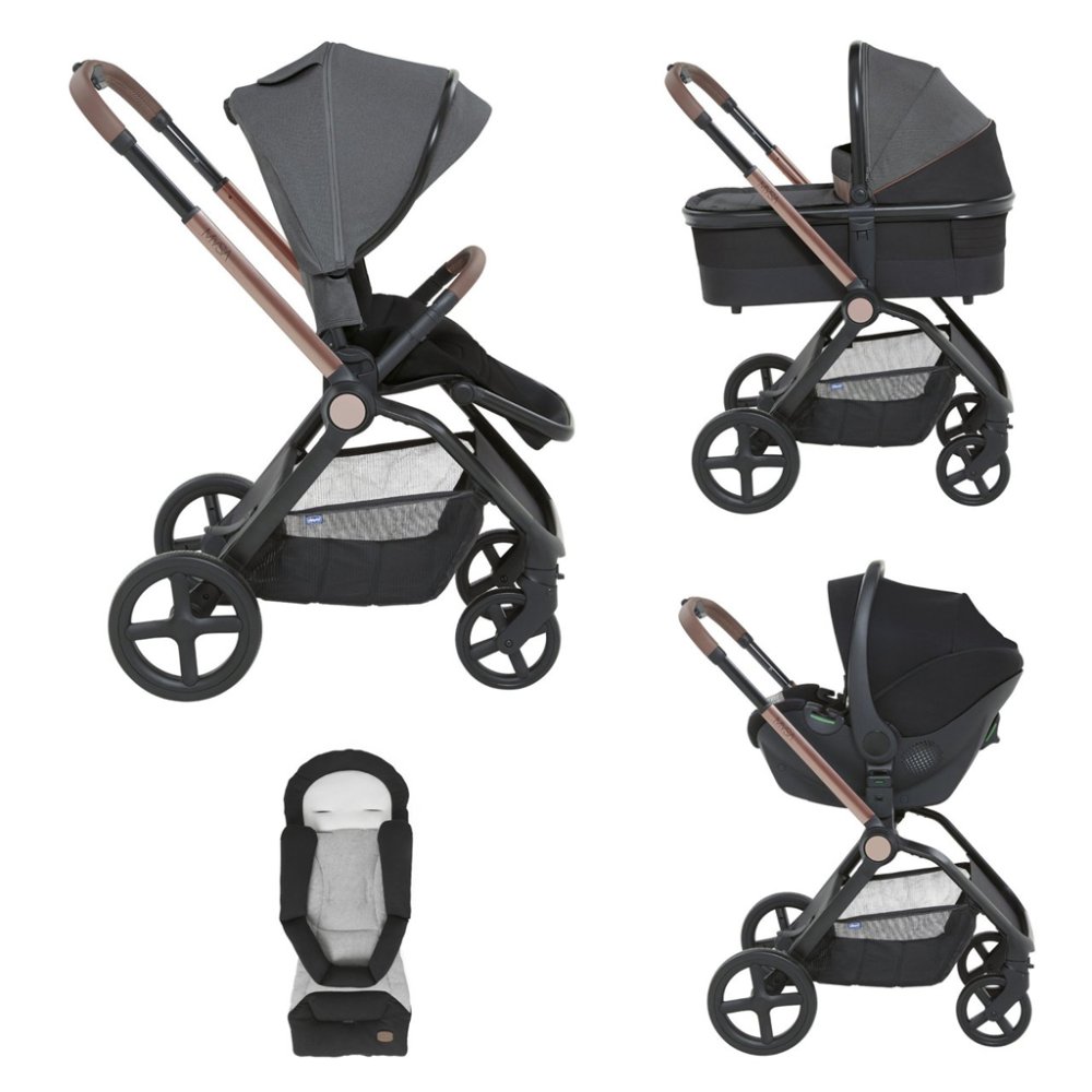 CHICCO Passeggino Combinato Mysa 3 In 1 Nero Satin + Sdraietta Chicco Allround IN OMAGGIO