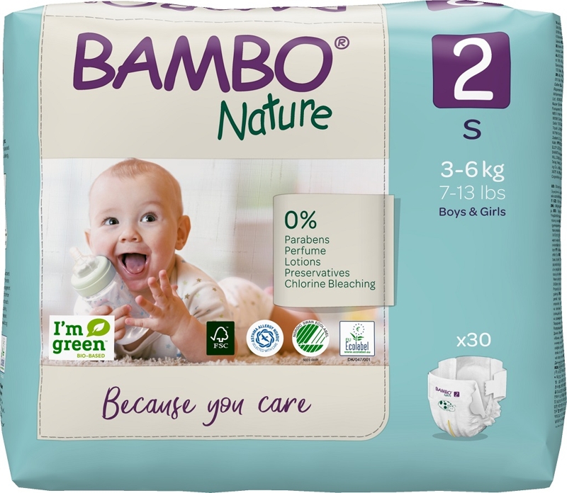 BAMBO Nature Pieluchy Jednorazowe 2 S (3-6 Kg) 30 Szt