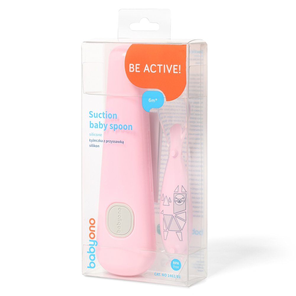 BABYONO Silicone Spoon With Cover Pink 6m+