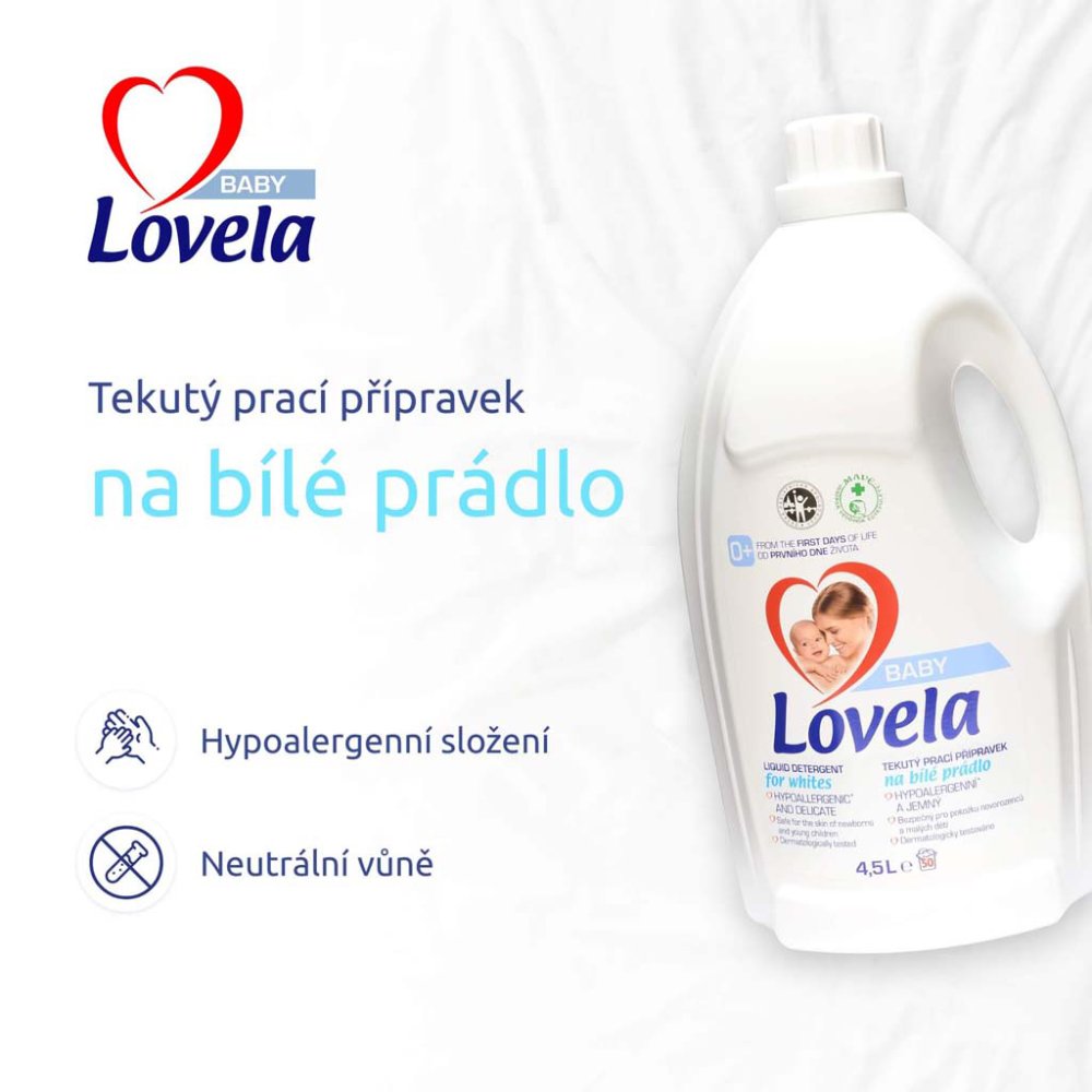 2x LOVELA Flytande Babytvättmedel För Vita Kläder 4,5 L / 50 Tvättmängder