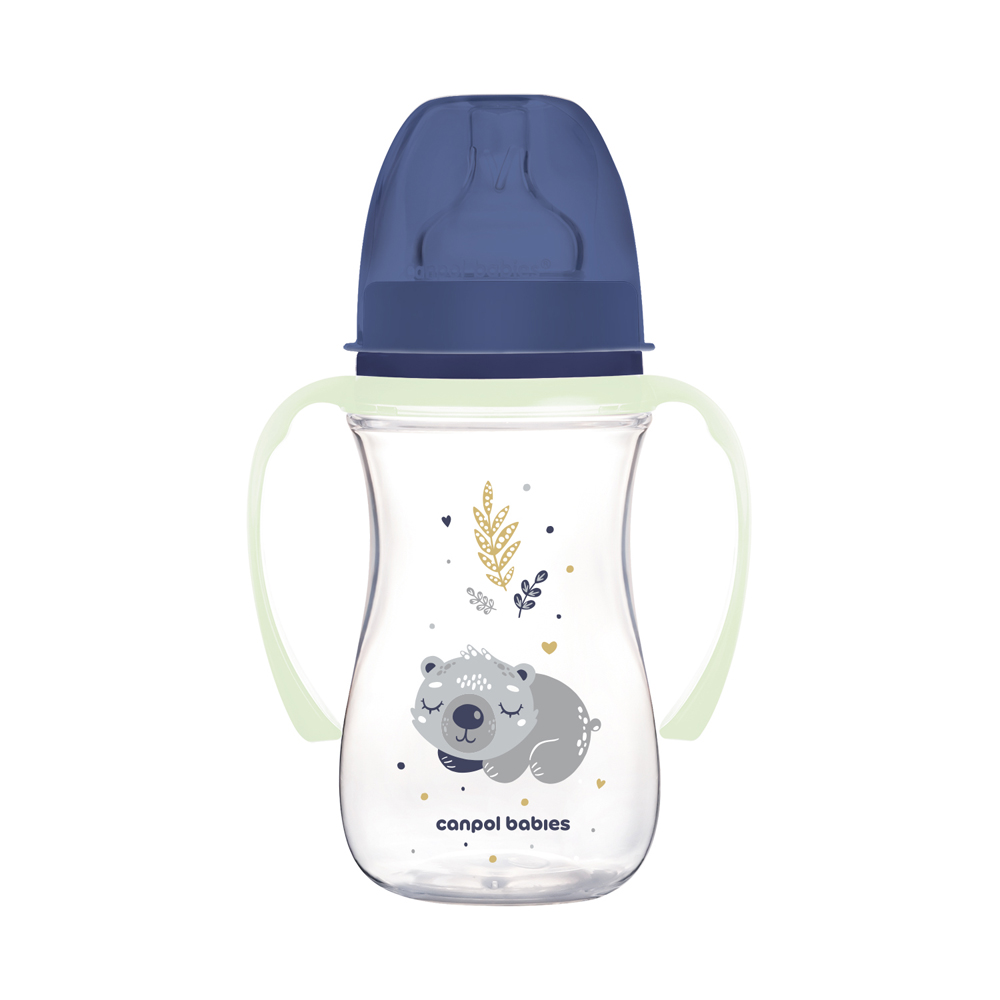 CANPOL BABIES Biberon Anti-colique Avec Poignées Lumineuses EasyStart Sleepy Koala 240ml Bleu