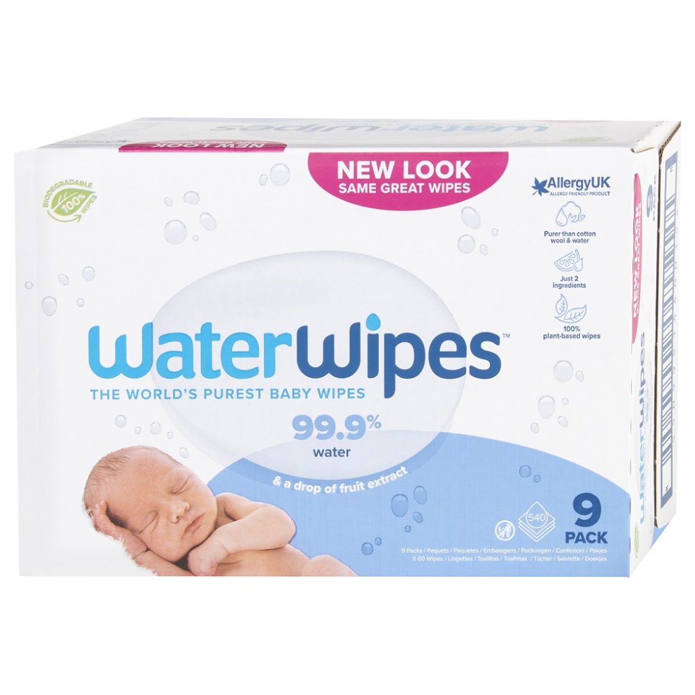 9x WATERWIPES Plastic-free Wet Wipes 60 Pcs (540 Pcs)