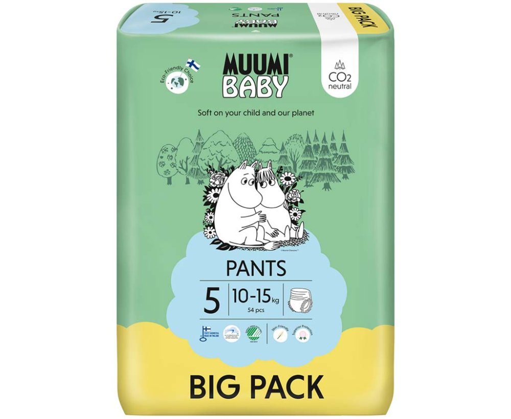 MUUMI Baby Pants 5 Maxi+ 10-15 Kg (54 Buc), Scutece Eco Chiloți