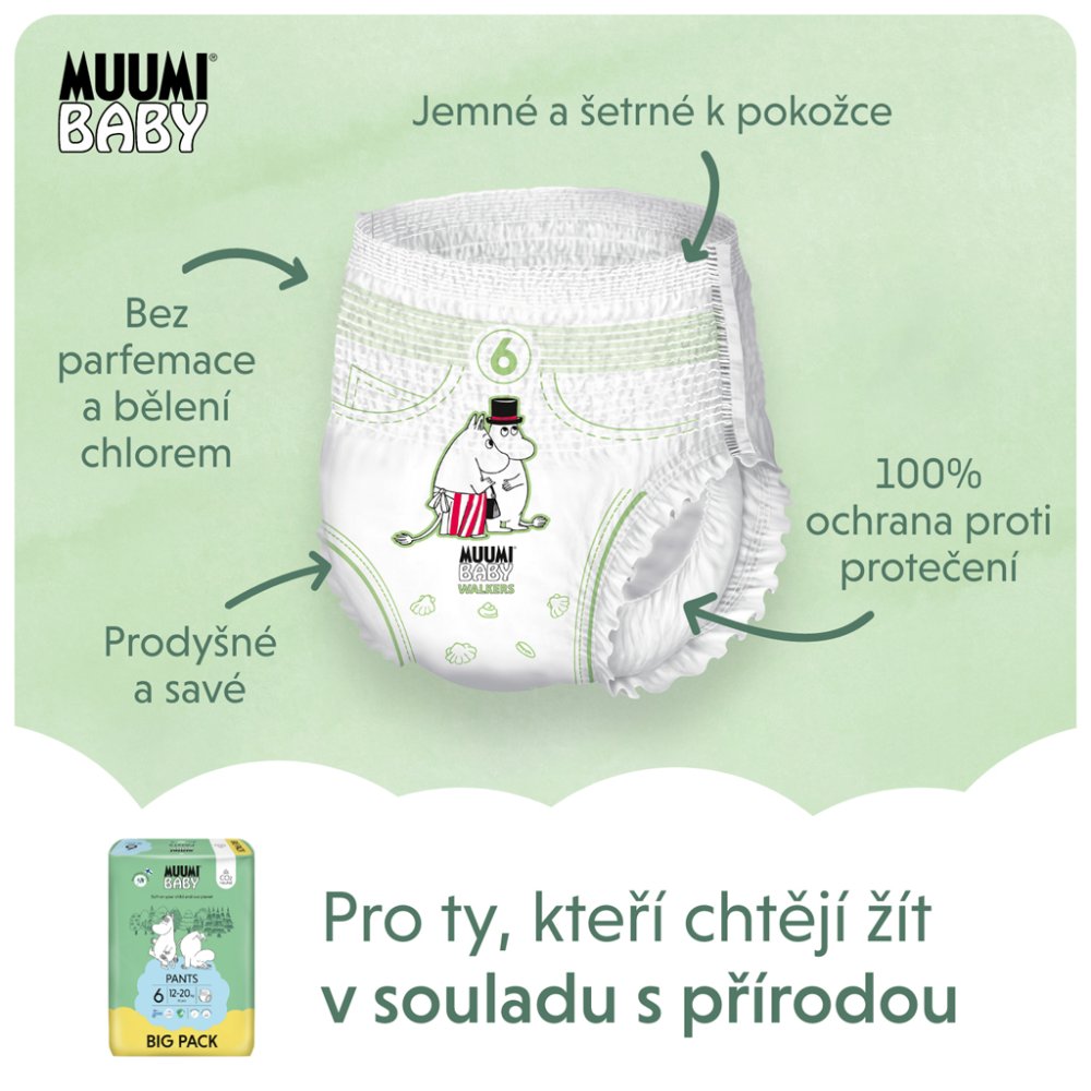 MUUMI Baby Pants 6 Junior 12-20 Kg (52 Buc), Scutece Eco Chiloți