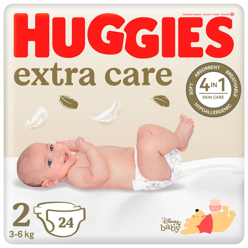 Scutece HUGGIES® De Unică Folosință Extra Care 2 (3-6 Kg) 24 Buc