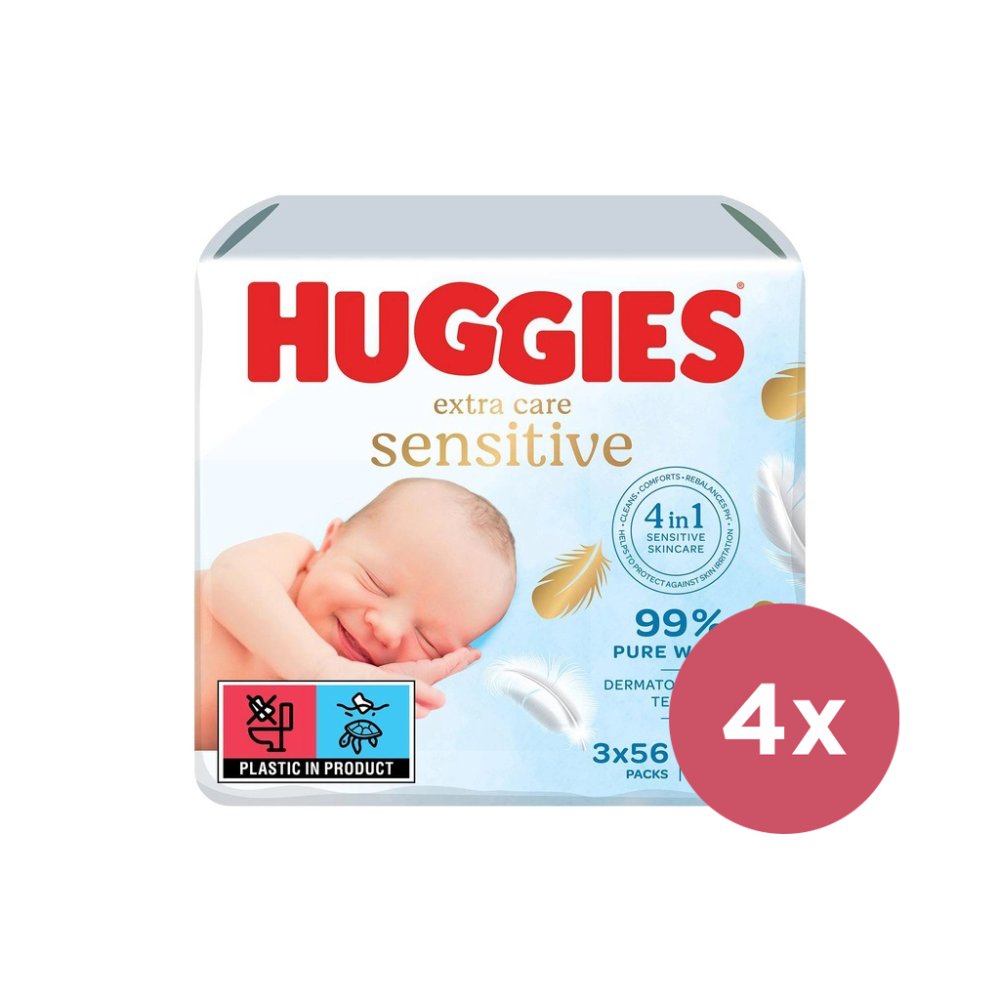 4x HUGGIES® Ubrousky Vlhčené Extra Care Triplo 56x3 Ks