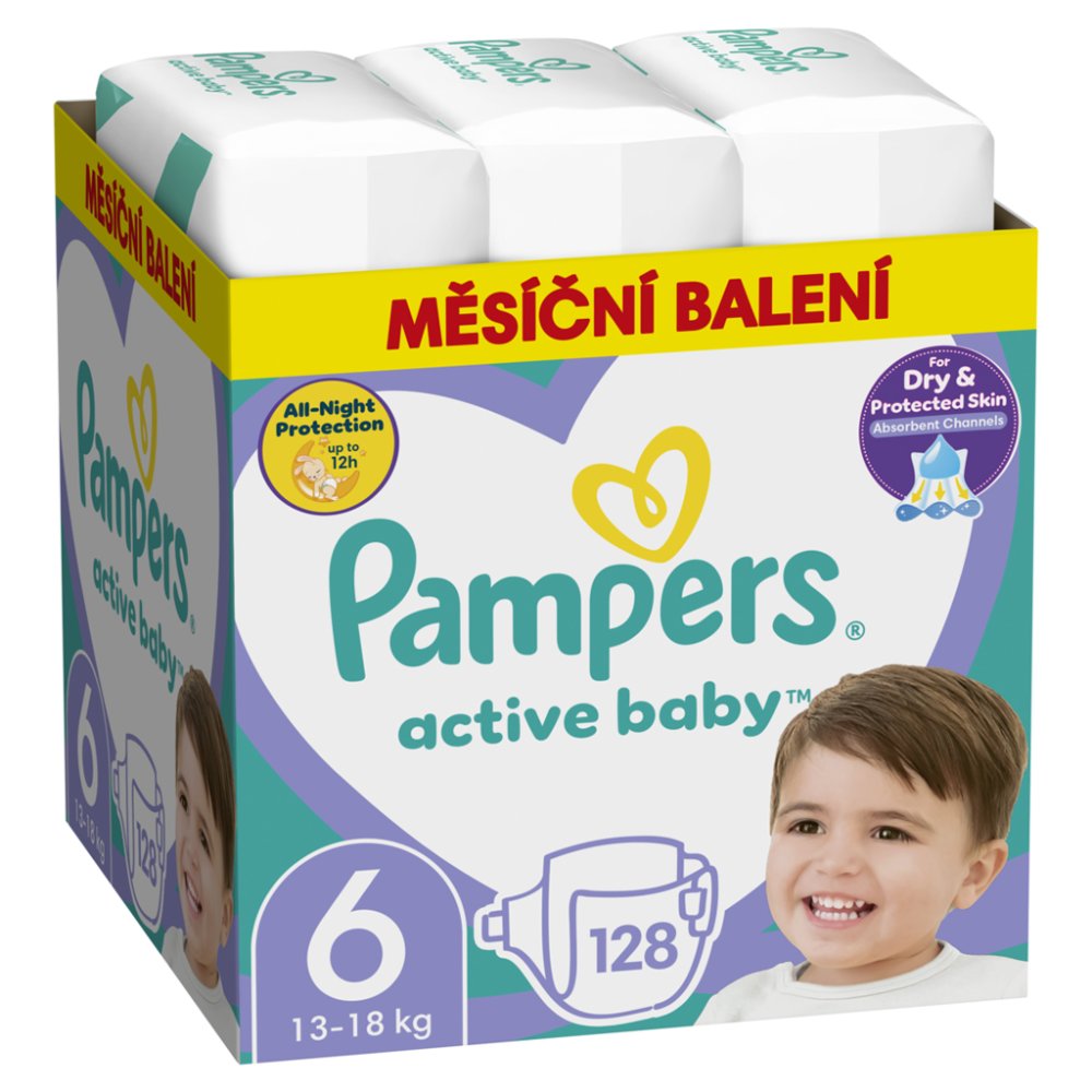 PAMPERS Active Baby Disposable Diapers 6 (13-18 Kg) 128 Pcs - MONTHLY STOCK