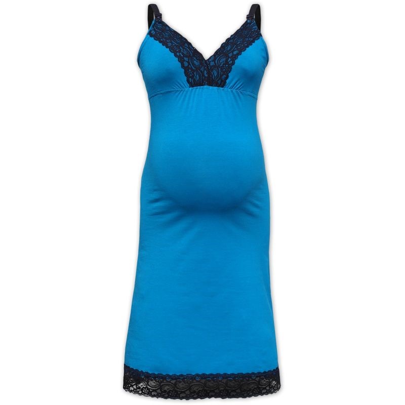 Chemise de nuit d'allaitement Jana, avec dentelle, turquoise foncé L/XL