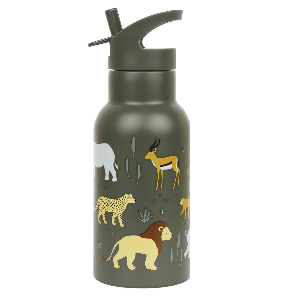 A Little Lovely Company - Borraccia in acciaio inossidabile, 350 ml - Animali della savana