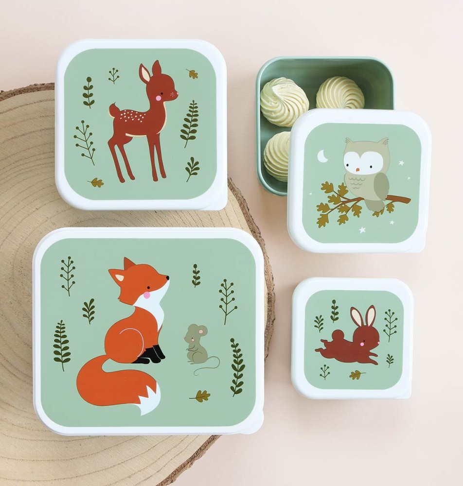 A Little Lovely Company - Set di quattro contenitori per snack - Amici della foresta - verde - immagine 5