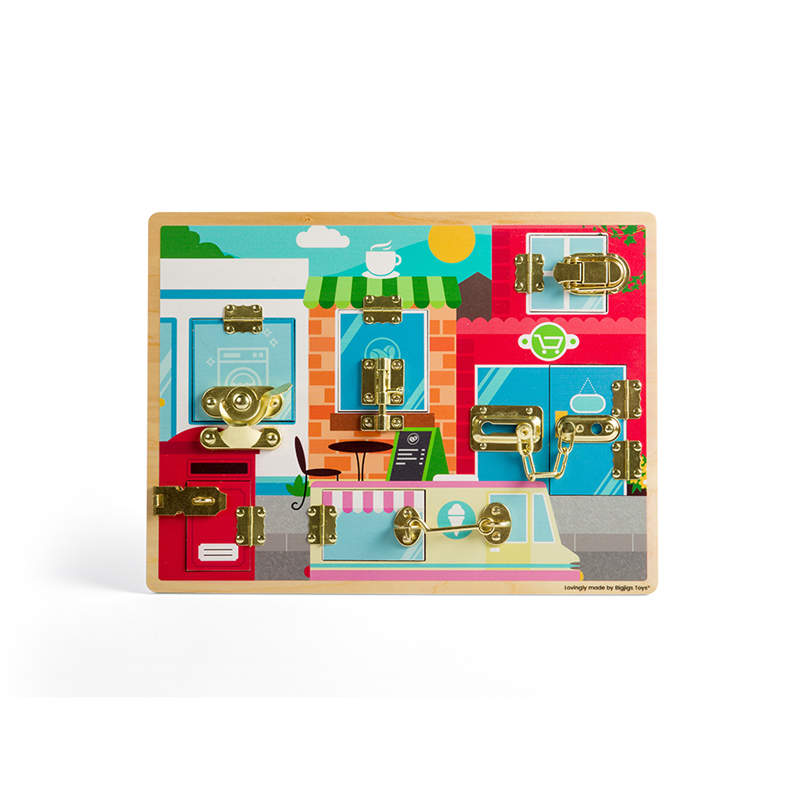 Bigjigs Toys Tableau d'activités en bois avec loquets et serrures