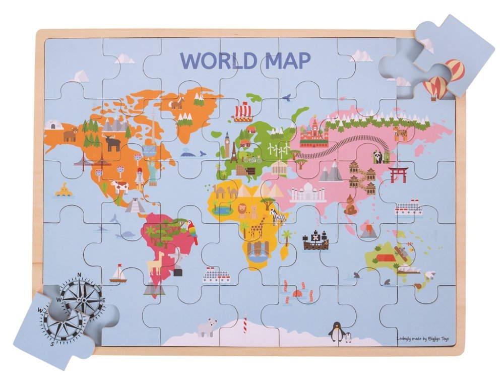 Bigjigs Toys Mappa del Mondo Puzzle in Legno