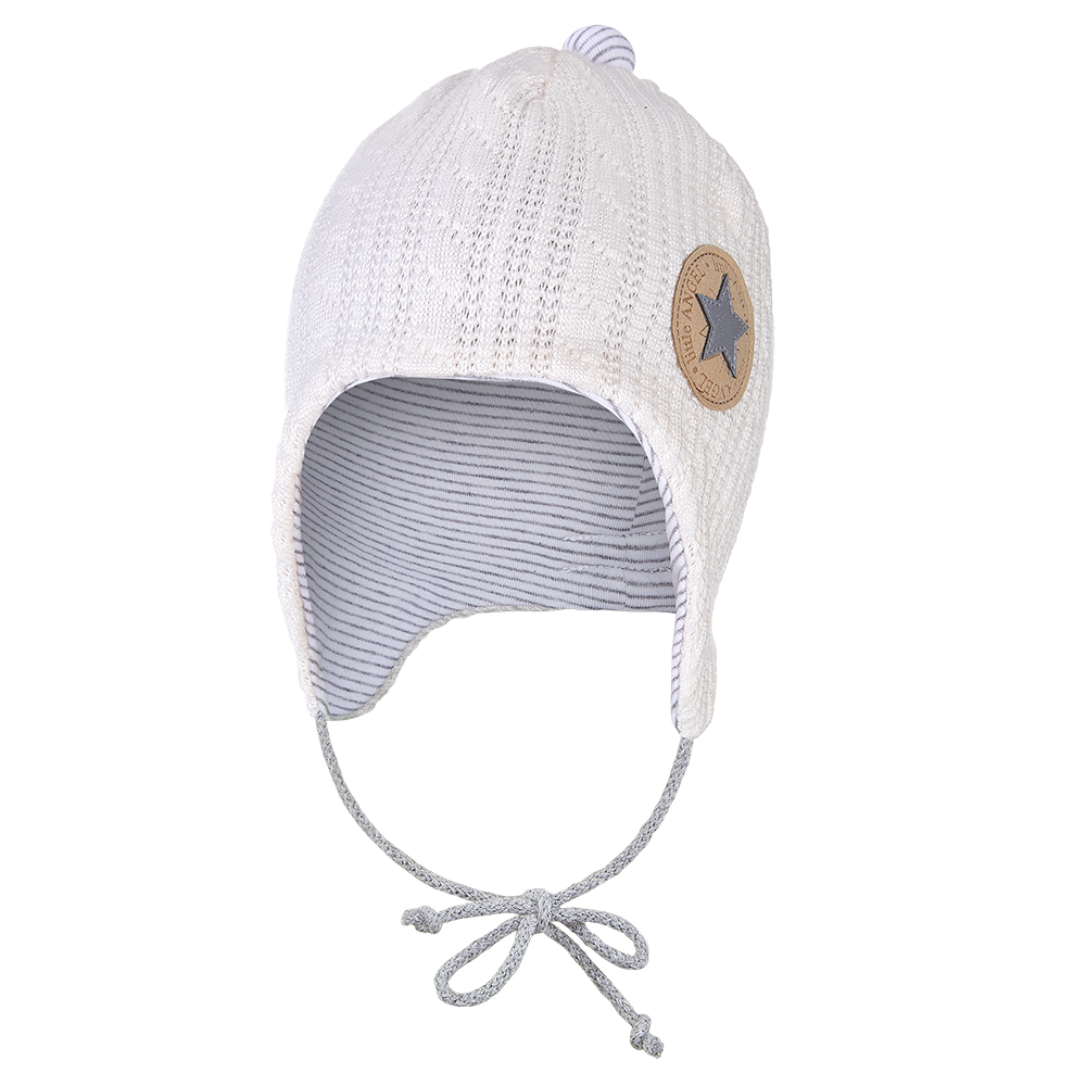 Bonnet doublé à nouer Outlast® - Off White/rayure chinée blanc-gris 3 | 42-44 cm