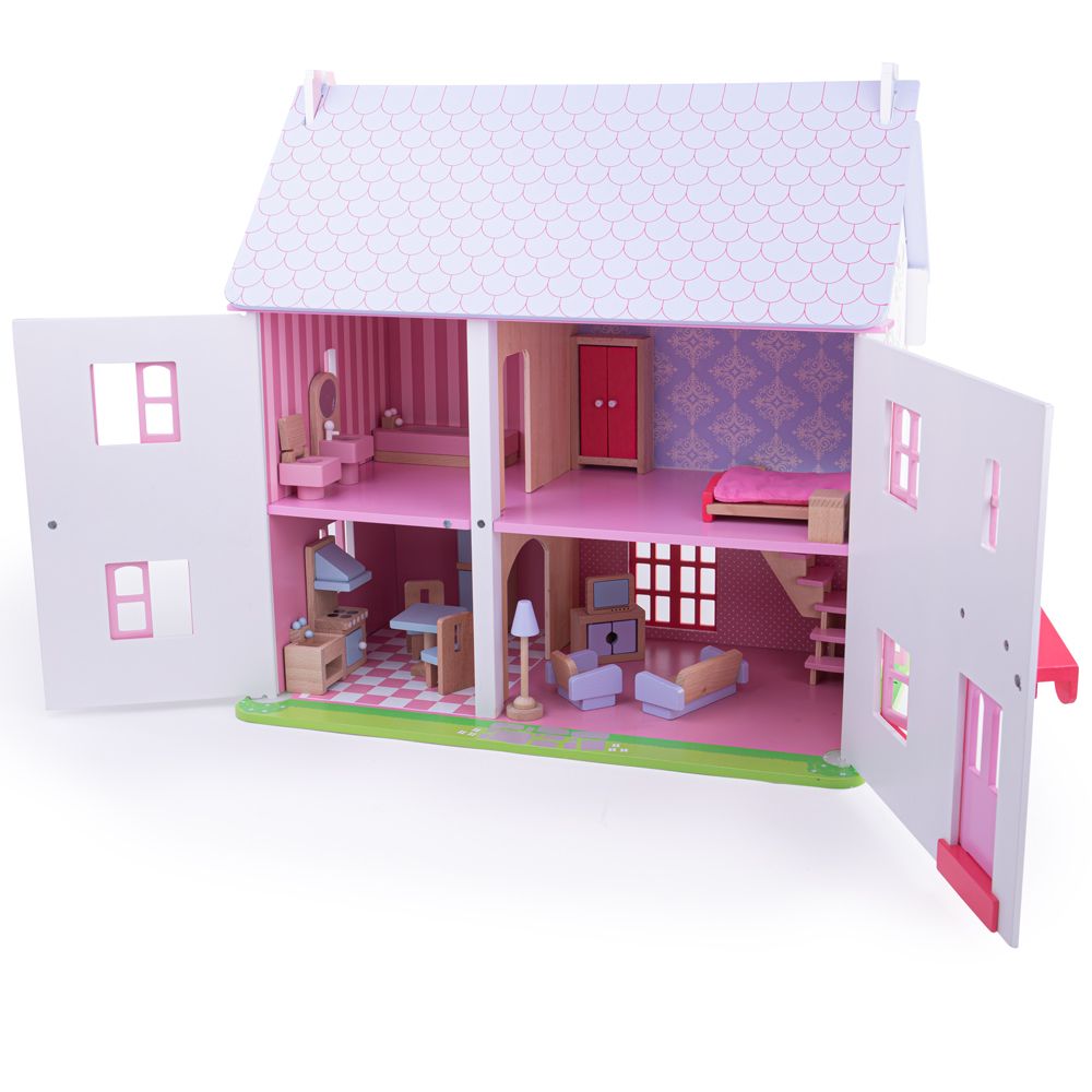 Bigjigs Toys Růžový domek pro panenky (obrázek 3)