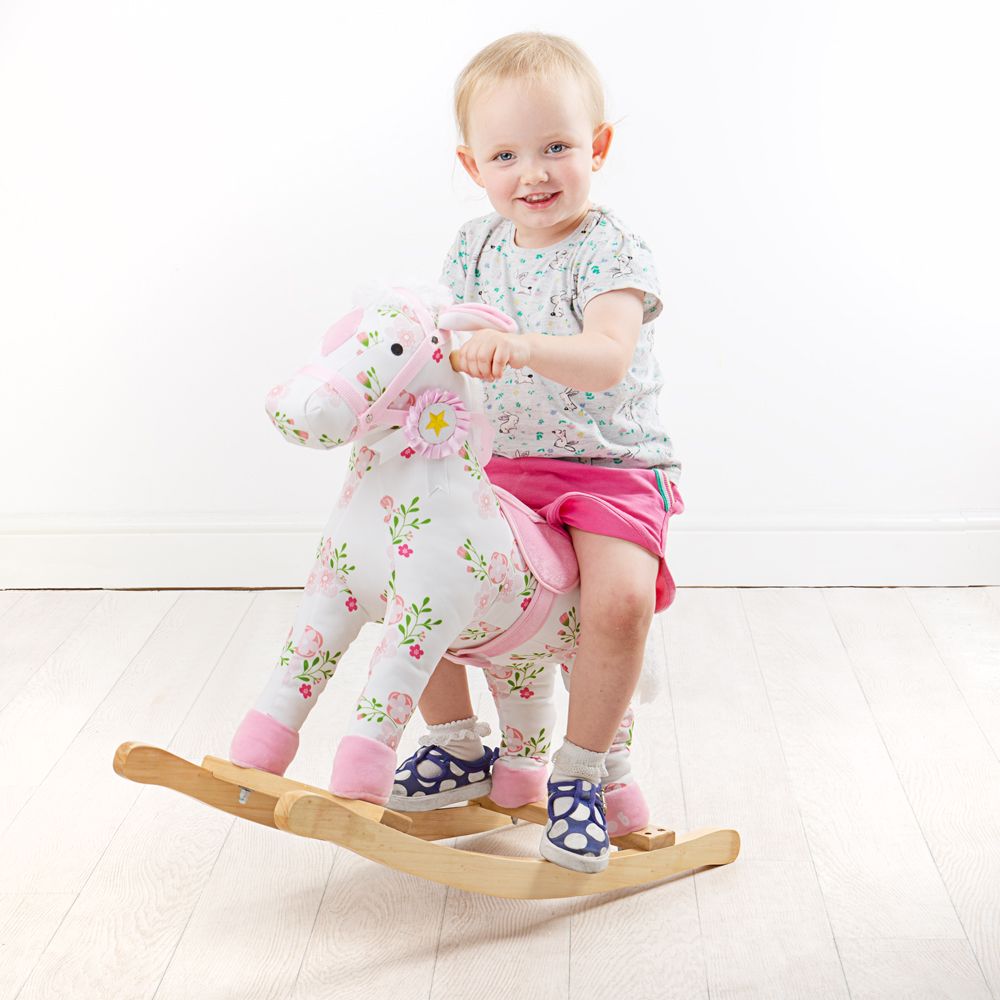 Bigjigs Toys Dřevěný houpací kůň s květy (obrázek 4)