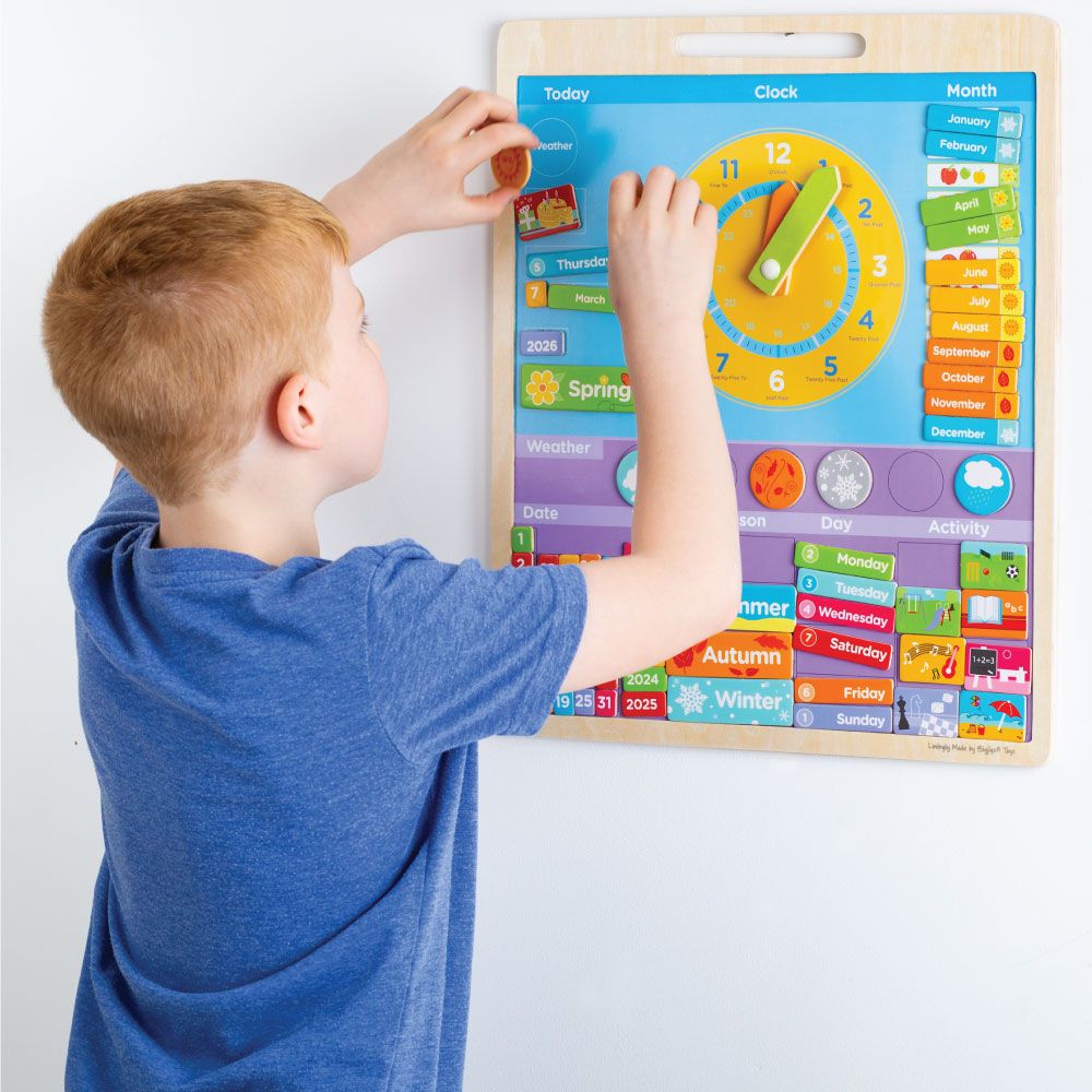 Bigjigs Toys Anglický magnetický kalendář s hodinami (obrázek 3)