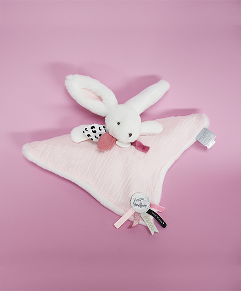 Doudou Dárková sada růžová - králíček s čtvercovou dečkou 25 cm (obrázek 4)