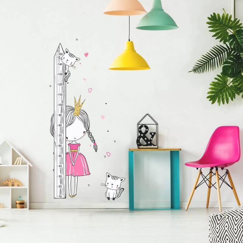 Vinilos Para La Habitación Infantil - Princesa Con Gato - Medidor Infantil INSPIO