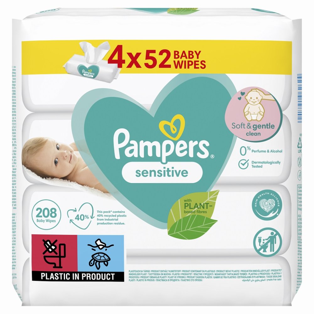 PAMPERS Sensitive 4x52 Szt. - Chusteczki Nawilżane