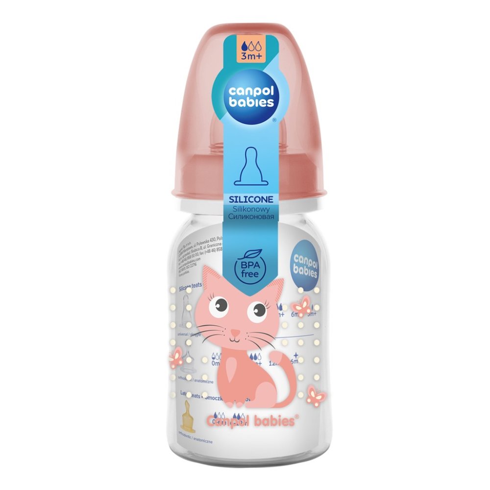 CANPOL BABIES Biberon Con Stampa CARINI ANIMALI 120 Ml - Rosa