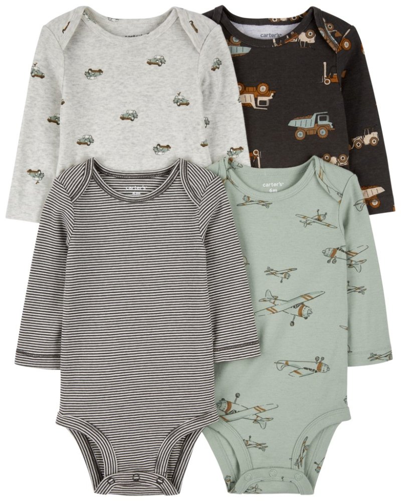 Body à manches longues CARTER'S à rayures vertes, motif avion, garçon, 4 pièces, 9 m/taille. 74