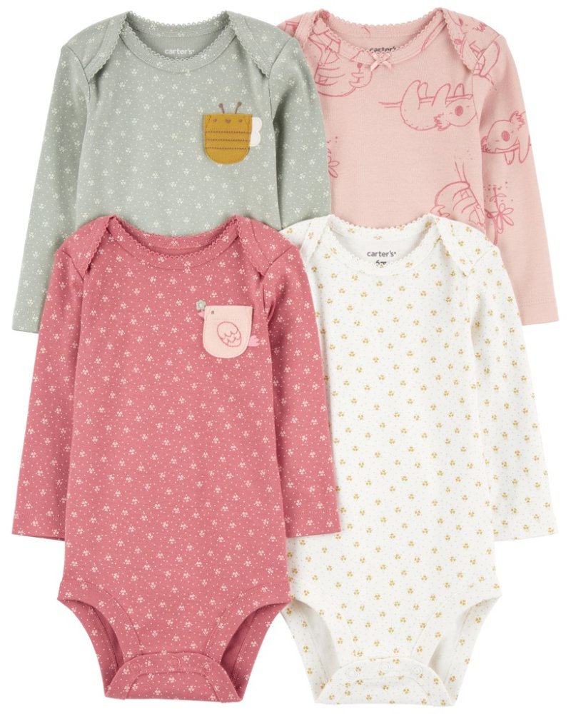 Body a maniche lunghe CARTER'S rosa/verde Bumblebee bambina 4 pezzi 12 mesi/taglia. 80