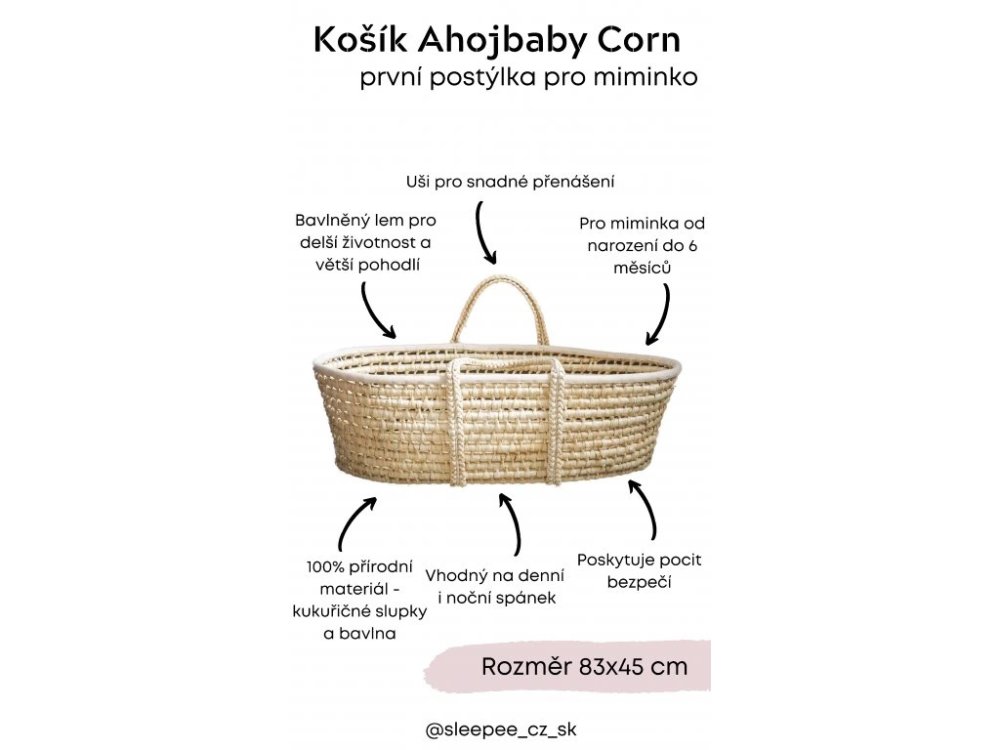 AHOJBABY Cesto di Mosè per neonato Corn Natural + materasso basic - immagine 6