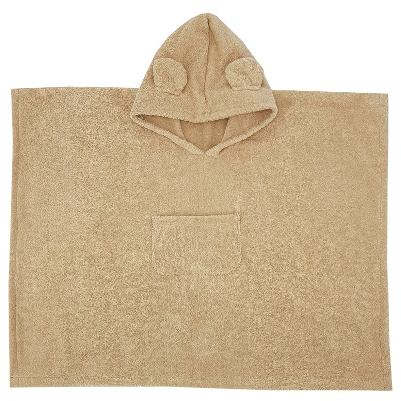 Poncho écologique en coton avec capuche et oreilles Beige 75x120 cm – Image 3