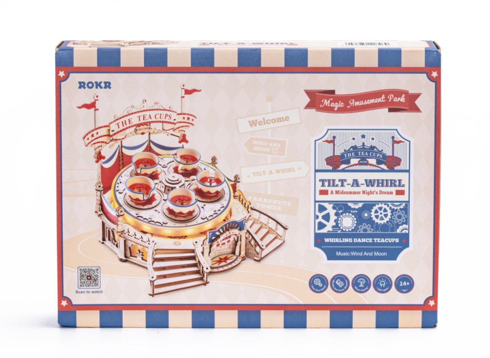 RoboTime Puzzle 3D en bois boîte à musique Carrousel de tasses – Image 3