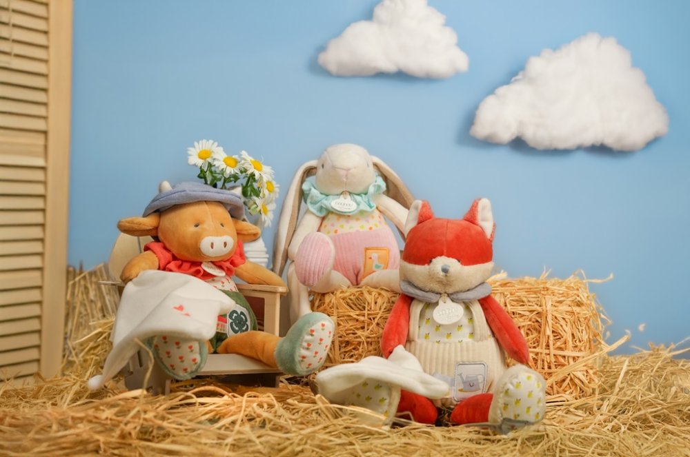 Doudou Zestaw prezentowy różowy Króliczek Ciboulette z kocykiem 28 cm - obrazek 7