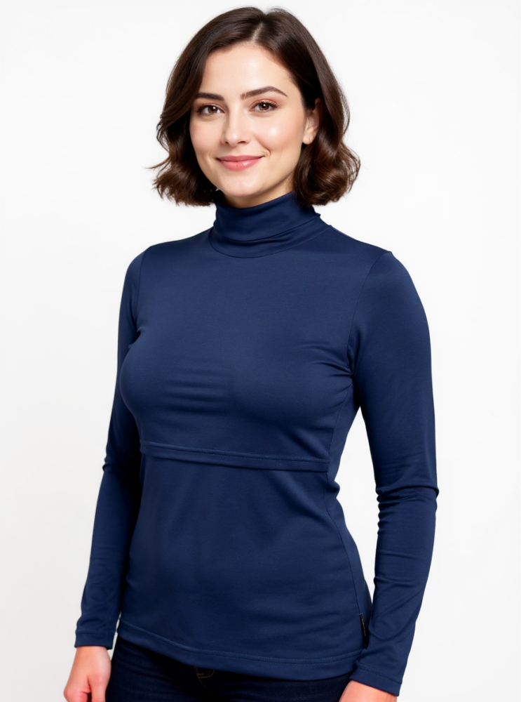 Col roulé d'allaitement Katherine, bleu foncé XS/S